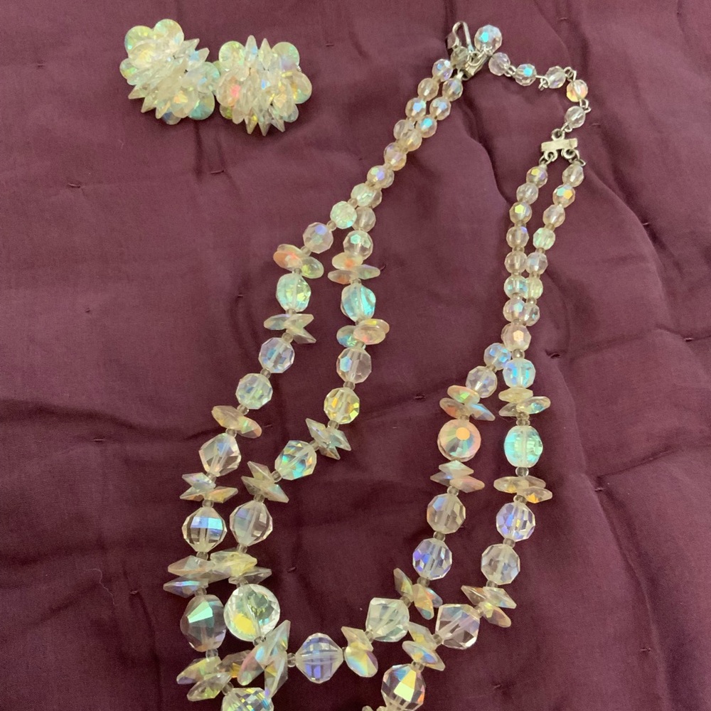 Beautiful, Vendome signed, Aurora Borealis, crystal necklace and earrings set